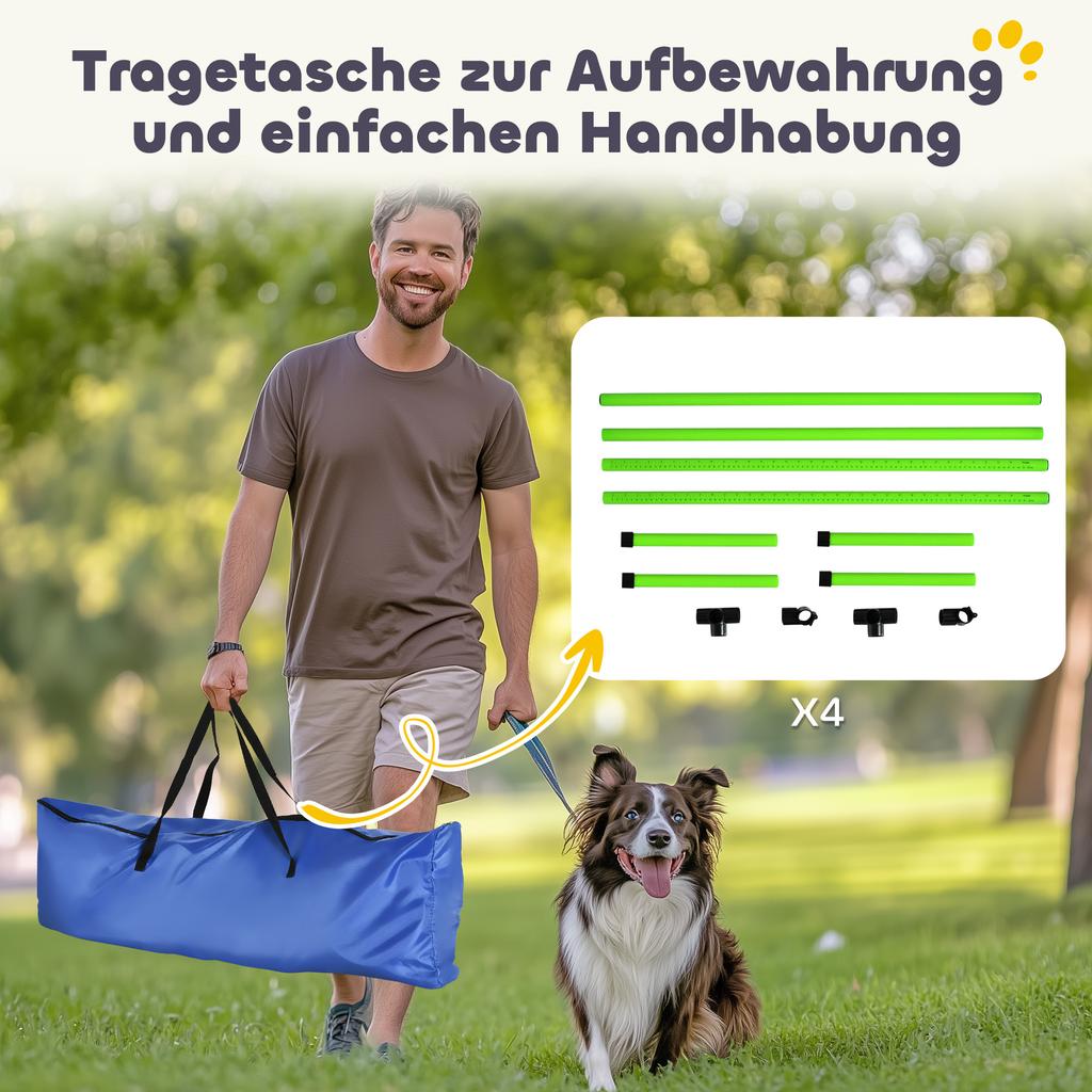 Dog Agility Set, 4-Piece Height-Adjustable Agility Equipment with 4 Hurdles, Carry Bag, 99 x 65 x 94 cm, Green