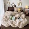 3pcs Khaki Love Heart Duvet Cover Set Girls Women Bedroom Decoration Bedding with Pillowcase Reversible Quilt Cover with Zipper