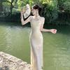 New Chinese-style improved cheongsam dress femininity slim and thin sexy split waist long evening dress skirt