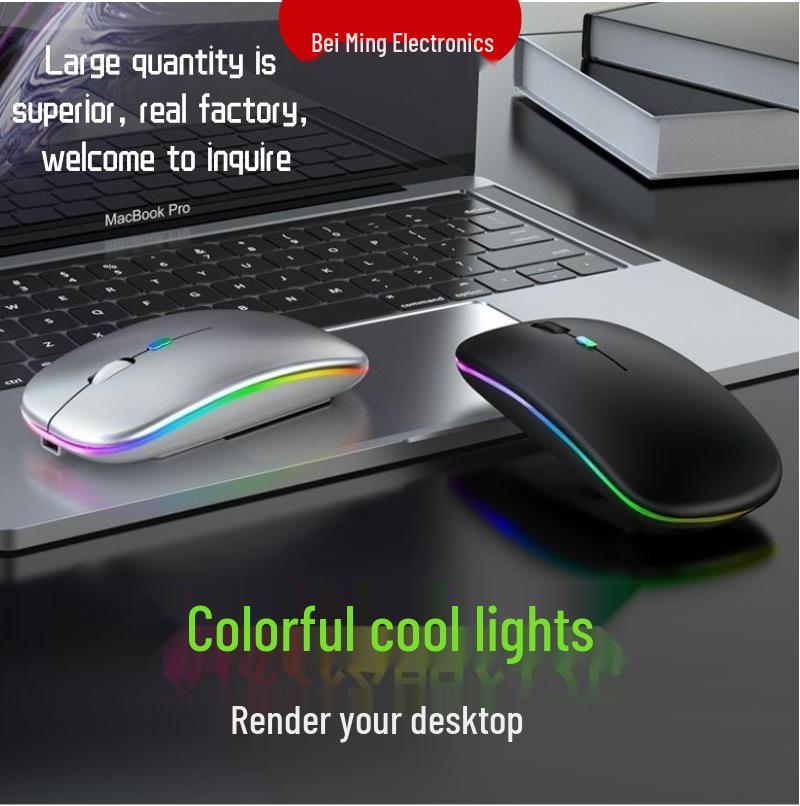 Dual-Mode Ultra-Thin Rechargeable Bluetooth Silent Mouse with Luminous Feature for Office and Tablet Use