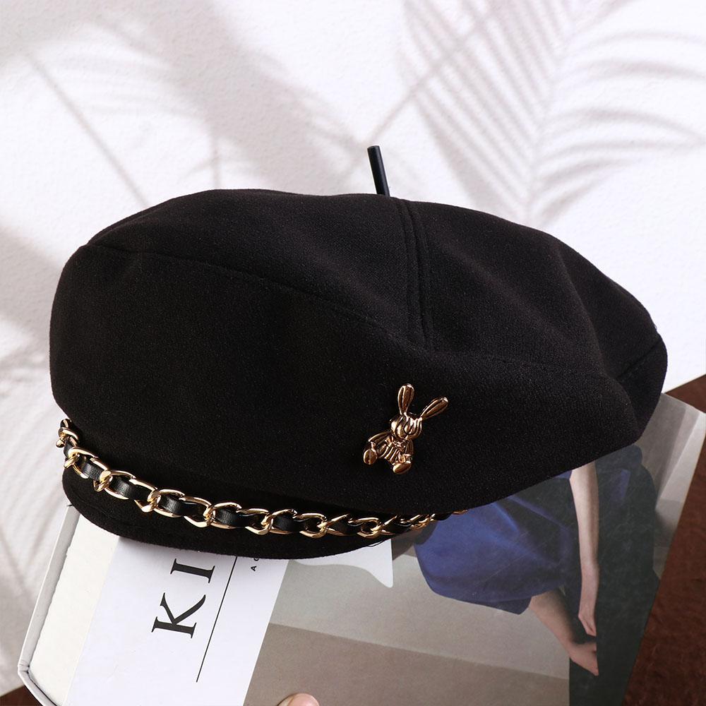 Pattern Polyester Metal Chain Korean Style Hat Winter Autumn Beret Fashion Painter Hat Women Beret