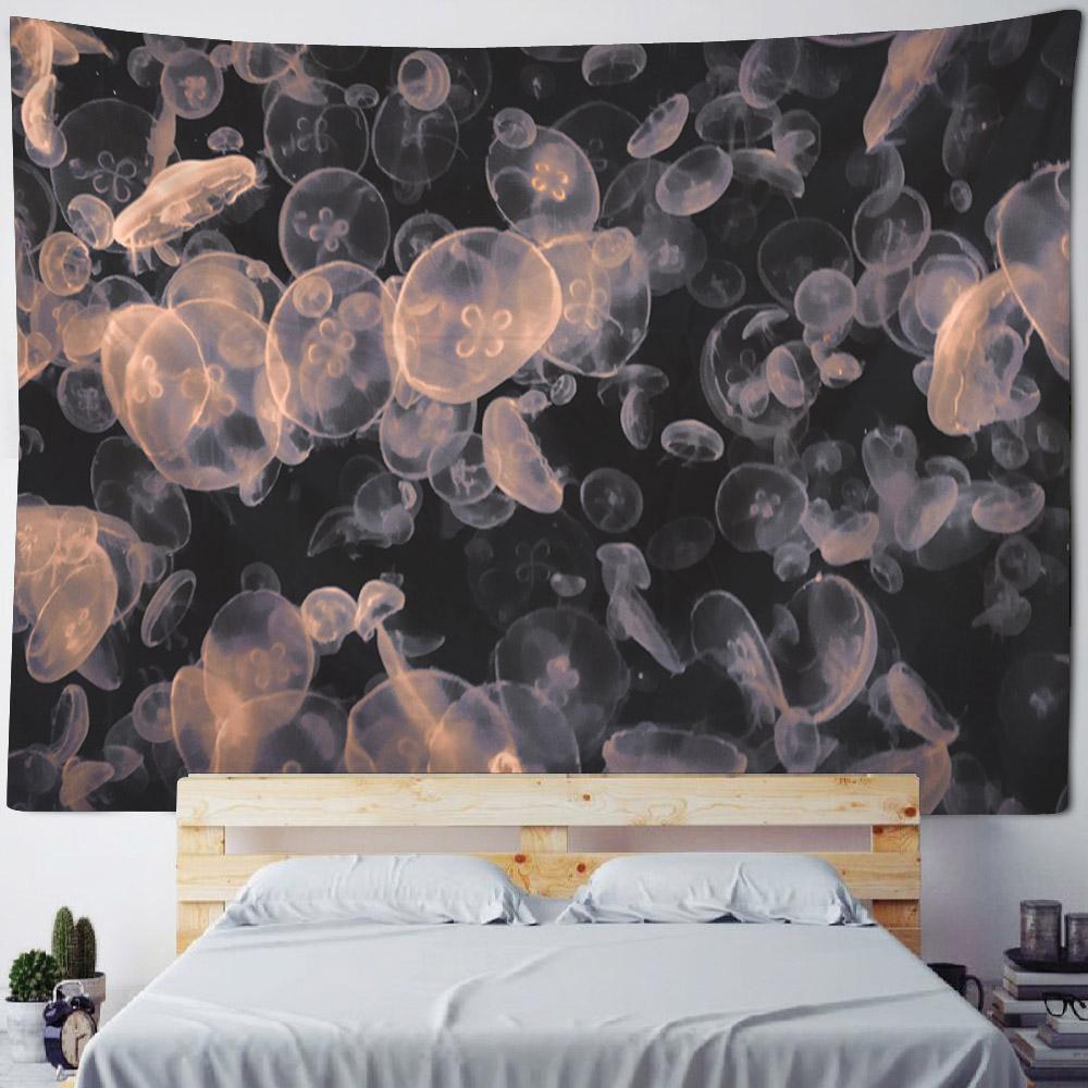 Underwater Jellyfish Wall Tapestry, Dreamy Cartoon Style, Children's Room Background Poster, Home Decoration Mural, Bed Sheets
