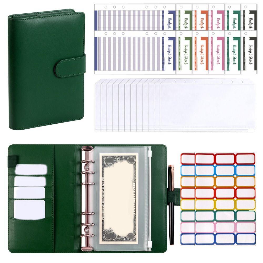 A6 Loose-leaf Notebook Magnetic Button PU Leather Folder Efficient Cash Budget Ledger School
