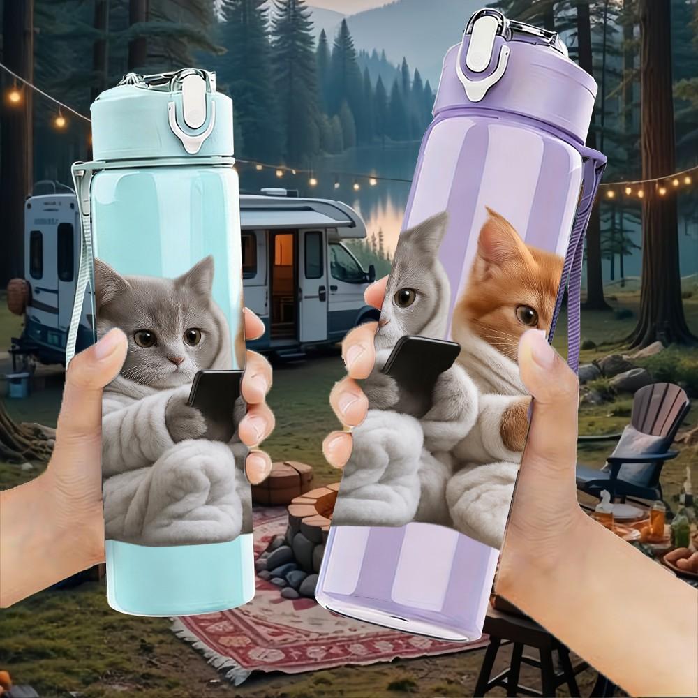 1PC Group Cats Together Funny Art 750ml Color Plastic Sports Water Bottle Leakproof Flip Straw Lid Suitable for Sports Office Home Use