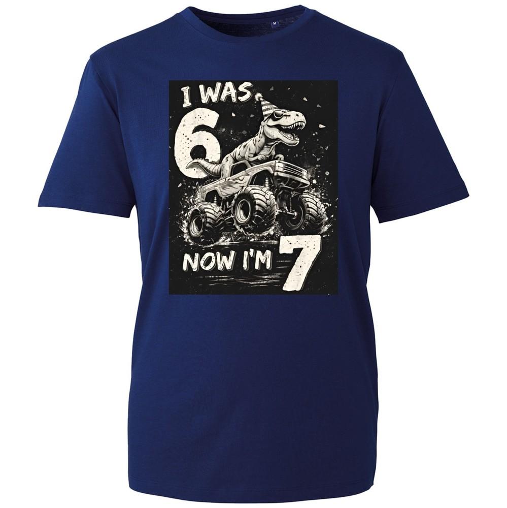 I Was 6 Now IM 7 Boys 7Th Birthday T shirt Dinosaur Style Kids TRex Tee Kids S
