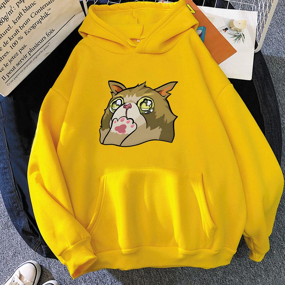 

Толстовка с капюшоном Hit Hatcher s Cat Valorant с акриловым графическим принтом Harajuku Kawaii с карманом, мультяшная одежда, повседневная толстовка с капюшоном
