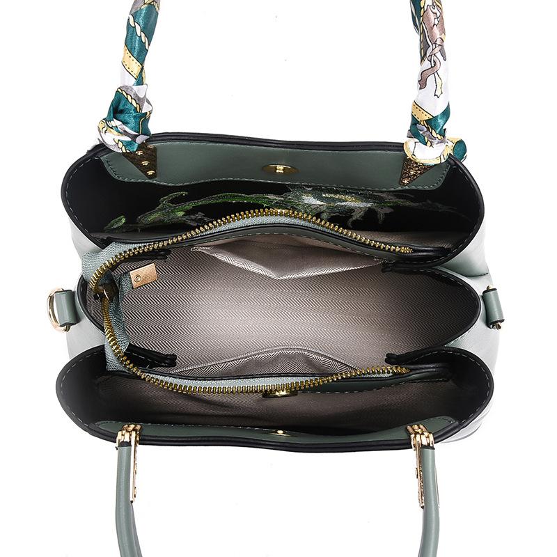 Bucket bag embroidery bag 2025 new fashion bag large capacity women pu shoulder messenger bag handbag tide