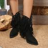 Women Cowboy Boots 2025 New Tassel Chunky Heels Pointed Toe Shoes for Women Outdoor Slip-on Wedge Western Boots Female