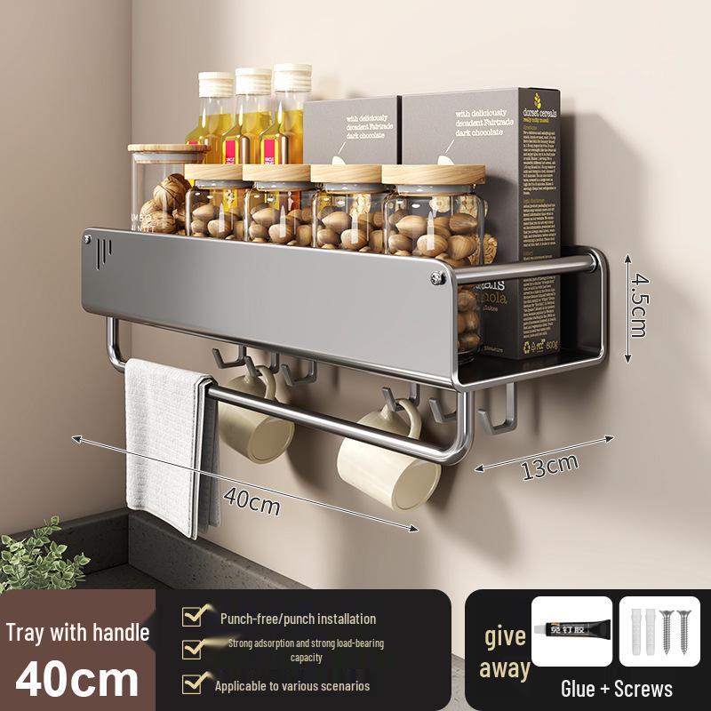 No-Drill Wall-Mounted Kitchen Storage Rack: Multifunctional Holder for Knives, Chopsticks, Pot Lids, and Seasoning Condiments