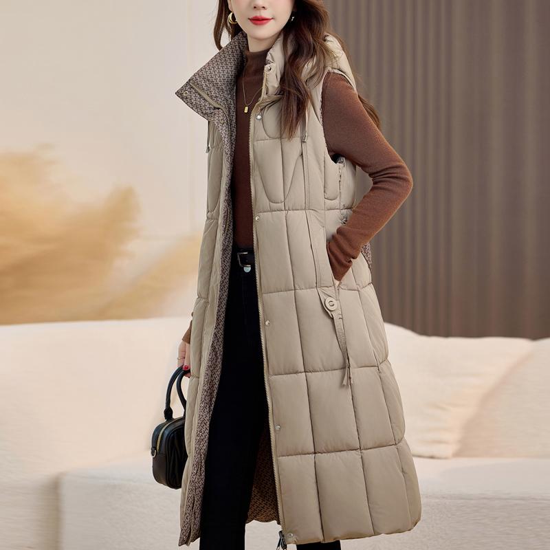 Fashion Winter Women's Long Warm Vest Hooded Can Be Worn On Both Sides Thick Sleeveless Jackets Woman Coat With Belt