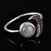Moonstone CopperMoon Ring, Vintage Crescent & Starry Pattern Open Ring, Boho Women's Fashion Jewelry Cross-Border  Gift