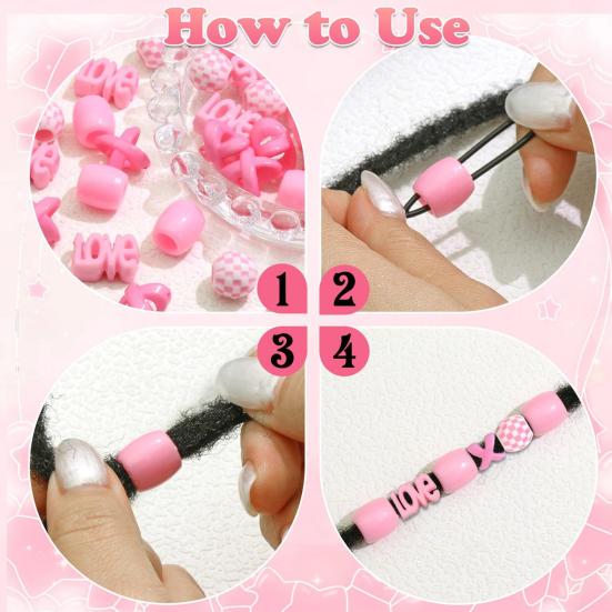 60Pcs Braid Hair Accessories, Heart Letter Shape Hair Rings, Large Hole Design Hair Beads for Thick Braids Dreadlocks Multi-Strand Hair DIY