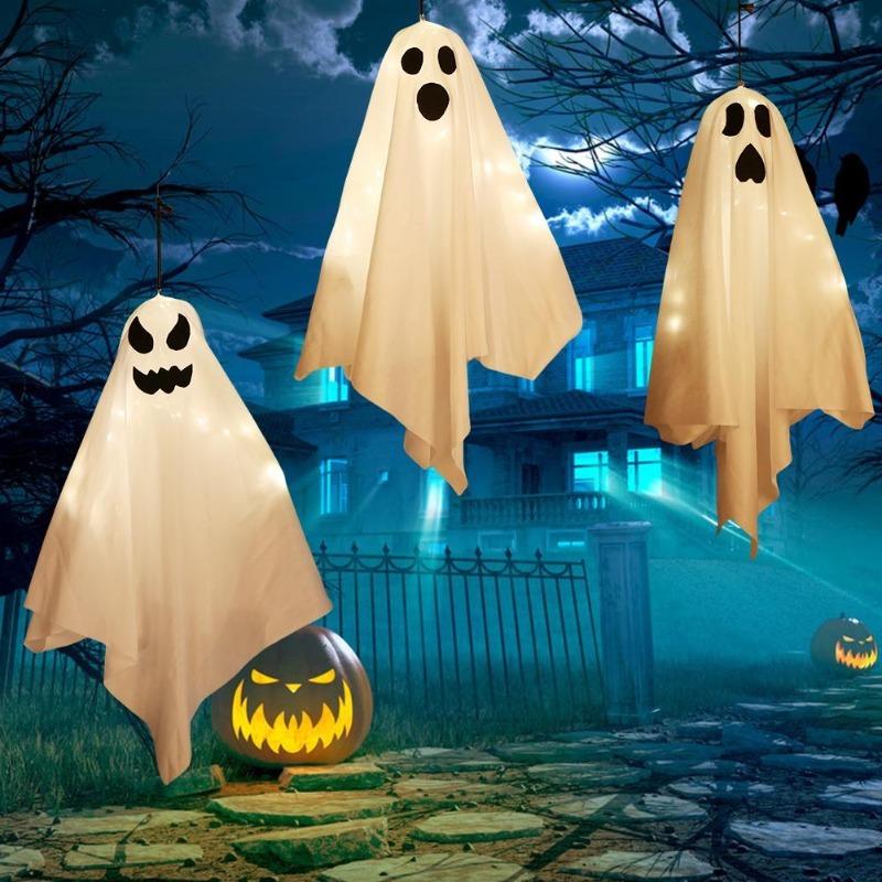 1-3Pcs Halloween Hanging LED Ghost Lights, Spooky Cute Ghost Ornaments, Indoor Bedroom Wall Decor, Outdoor Party Decorations