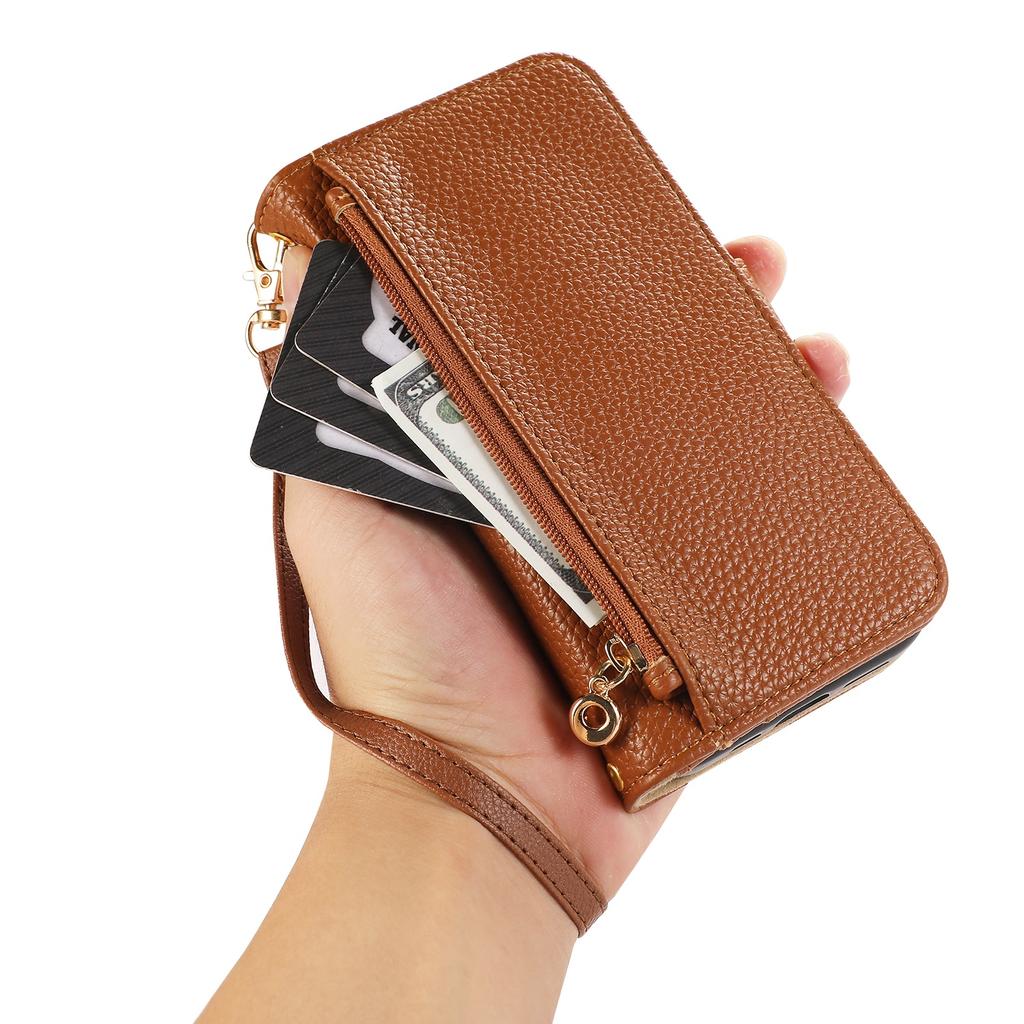 Zipper Flip Magnetic Cards Solt Mirror Wallet Leather Case For iPhone 17 Pro Max 16 Plus 15 14 13 12 11 Strap Slim Book Cover