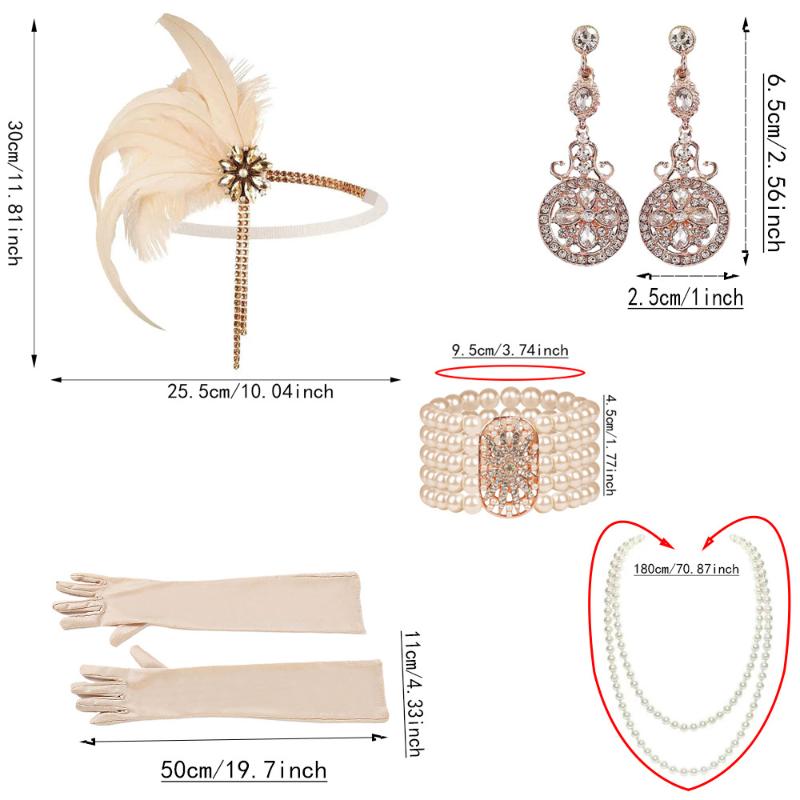 1920er Jahre Party Strasssteine Perlen Haarband Schmuck-Set Vintage Kopfschmuck Ohrringe Halskette Armband Handschuhe Für Damen Bankett Geschenk