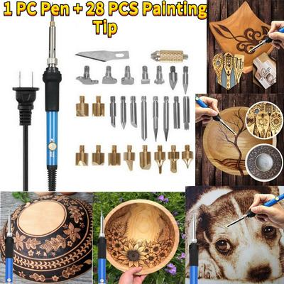 Kit per pirografia a legna con 28 pezzi di accessori per pittura Suggerimenti per incisione su legno Bruciatore Penna per intaglio Strumento fai da te artigianale