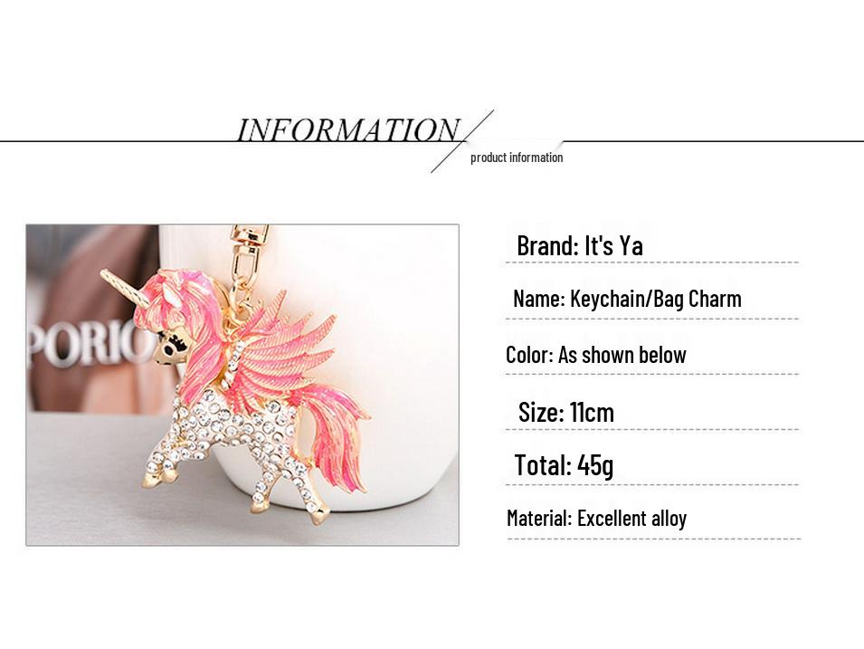Unicorn Pendant Keychain with Diamond Inlay and Enamel Design