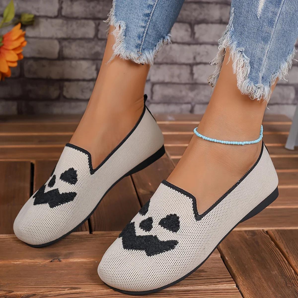

Ladies Halloween pumpkin print breathable Christmas element single shoes Christmas spoof shoes for women zapatos de mujer 36 бежевий