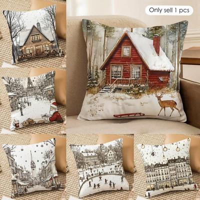 Cozy Art Winter Scenes Cushion Cover Silky Short Plush Invisible Zipper Dustproof Sofa Pillow Case For Home Decor