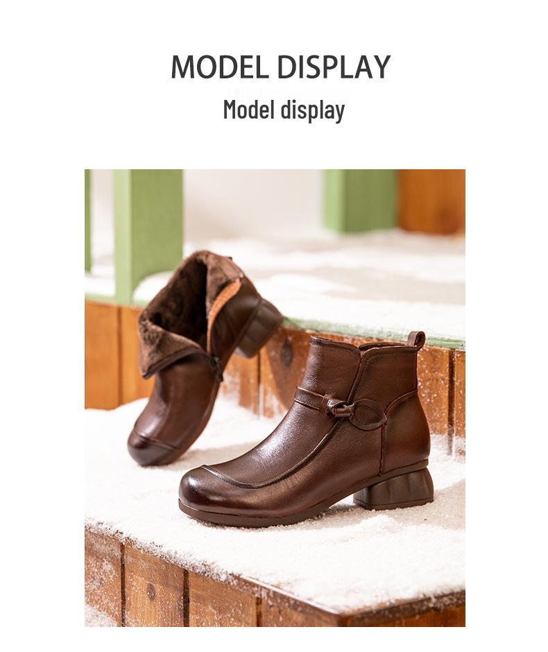 2025 Winter Etnische Geborduurde Handgemaakte Enkellaarzen met Retro Dikke Middelhoge Hak en Zachte Zool in Grote Maten