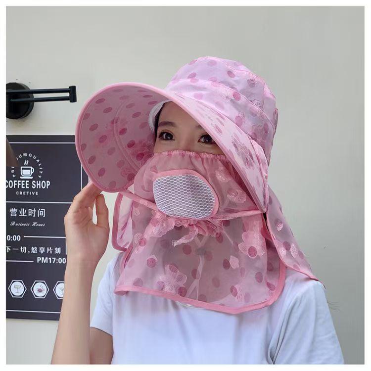 Big brim sunscreen tea picking hat women's summer UV protection outdoor sunshade neck protection shawl bucket hat can tie a ponytail