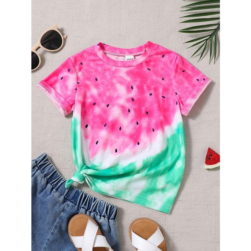 Tricou de vară cu gât rotund și mâneci scurte pentru fete, la modă, cu stil de Crăciun, imprimat, top larg