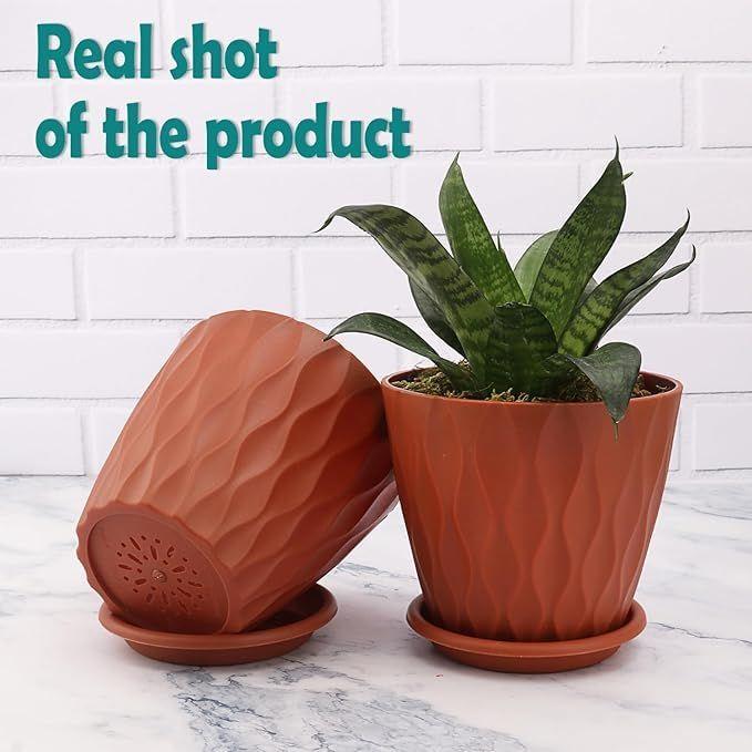 6.3 Inch Flower Pots for Home Decoration, Indoor Plant, Gardening, Plastic Flower Pots for Garden Plants (Crimson) (Set of 5 POTS)