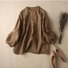 Women S Solid Color Lantern Sleeve Loose Fit 9 10 Sleeve Shirt