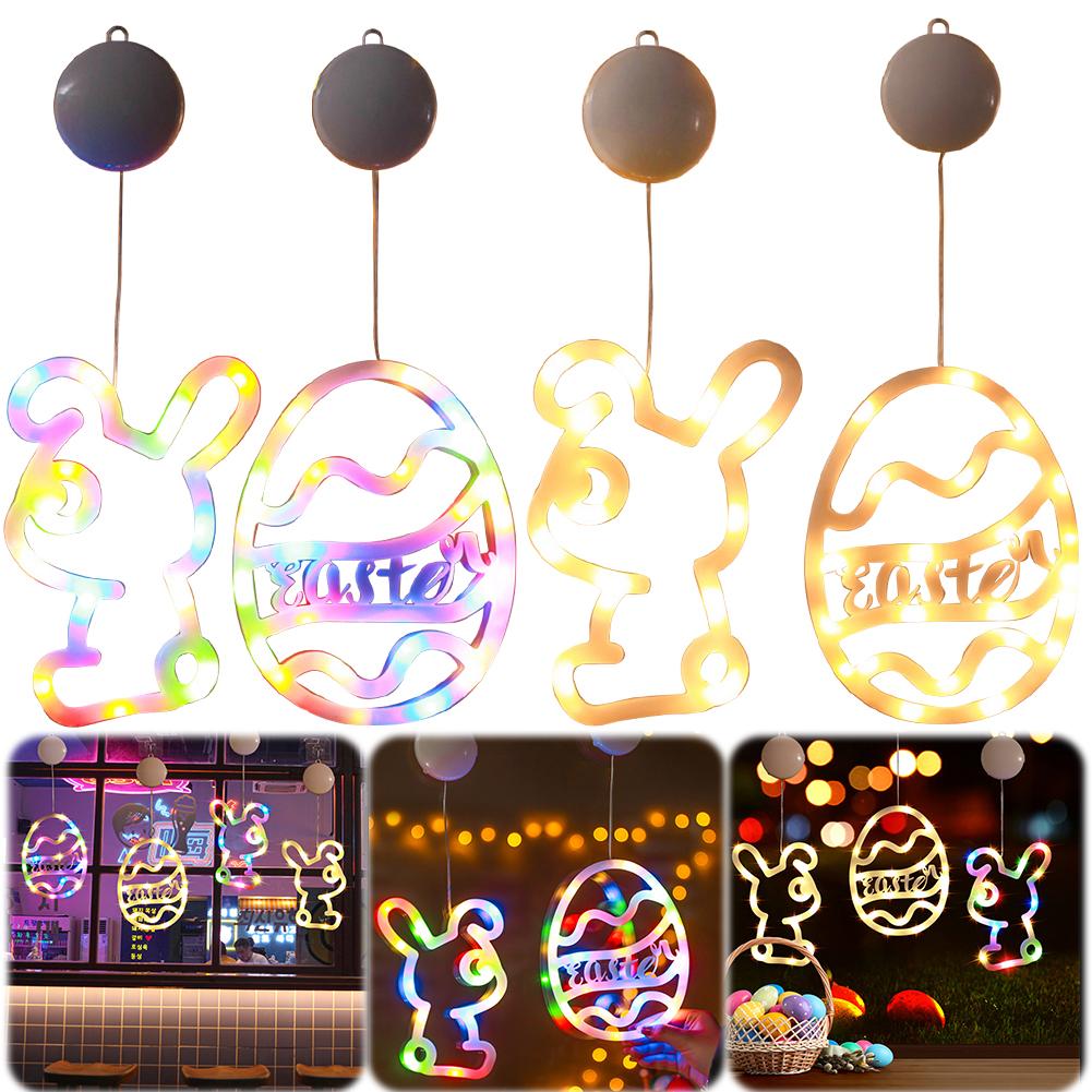 2025 Easter Bunny/Eggs Window Light Battery Operated LED String Light Hanging Light for Home Indoor Easter Window Decorations