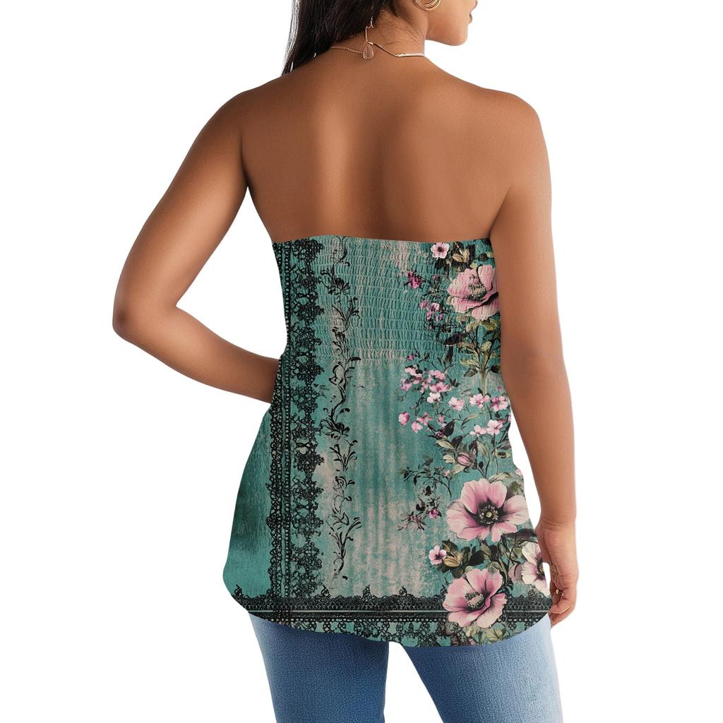 Top a tubino da donna, maglietta senza maniche con stampa sexy con spalle scoperte