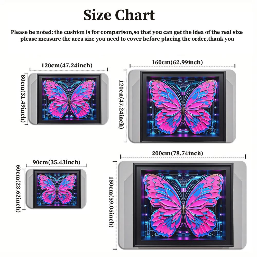 Cyberpunk Neon Pink Blue Butterfly Area Rug, Non-Slip Soft Carpet for Living Room Bedroom, Cyberpunk Aesthetic Decor Floor Mat