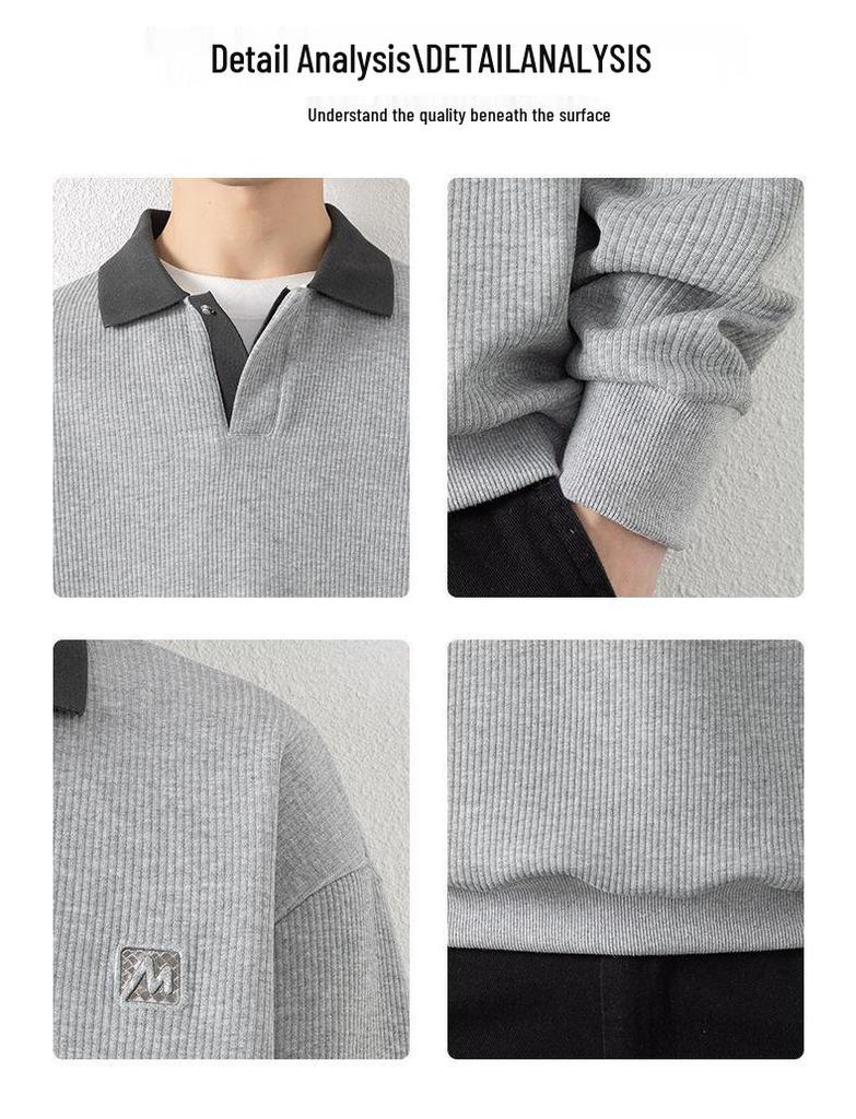 Herren Schwergewicht V-Ausschnitt Langarm Baumwoll-Hoodie Top