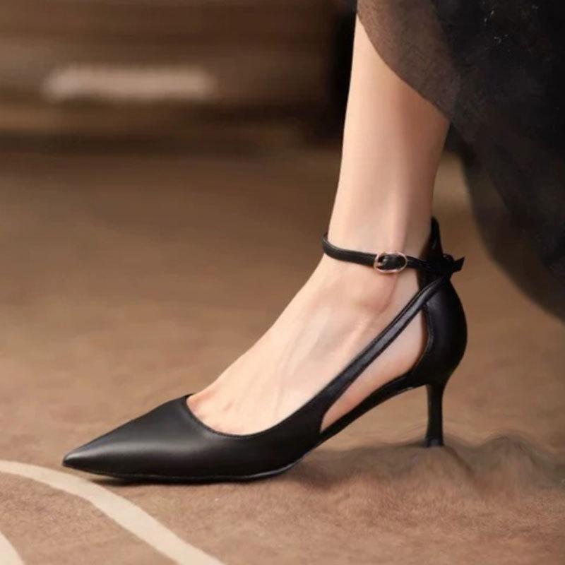 

Single shoes light mouth women s shoes nude 2025 spring new popular pointed thin heel elegant one-word buckle high heels 34