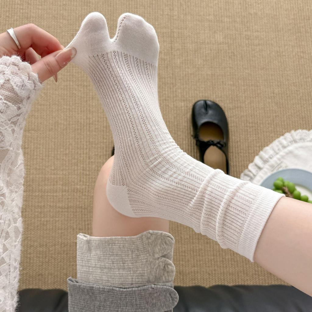 Women's Ballet-Style White Mesh Two-Toe Mid-Calf Socks - Thin, Breathable, No-Seam Summer Socks