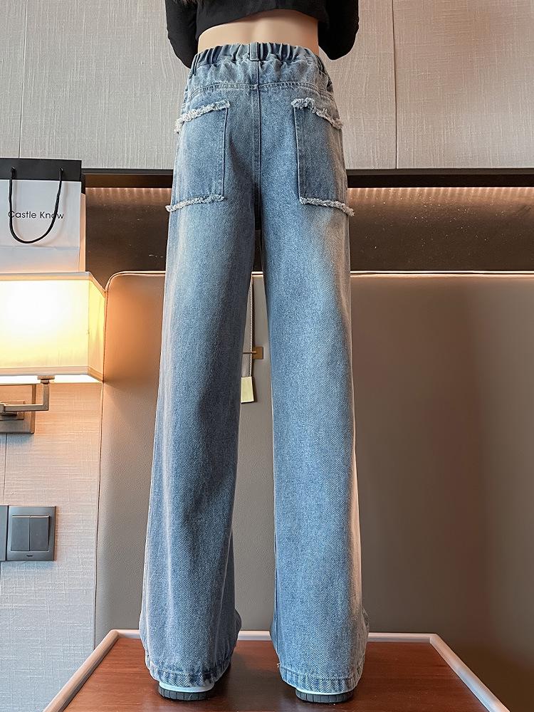 Autumn 2026 Girls' Straight Wide-Leg Jeans for Junior High Students - Stylish & Comfortable Kids' Pants