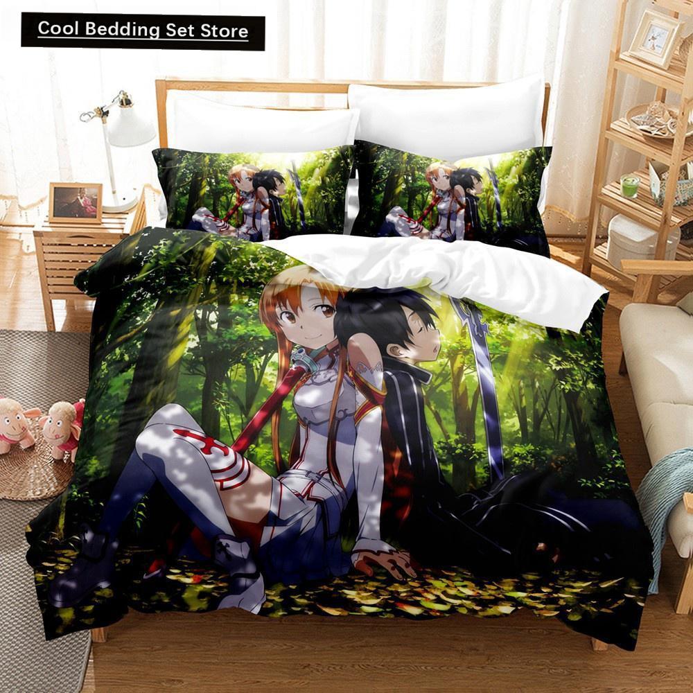 Sword Art Online Bedding Set 3D Anime Print Polyester Quilt Cover Pillowcases Queen King For Kids Gift Anime Duvet Cover Sets