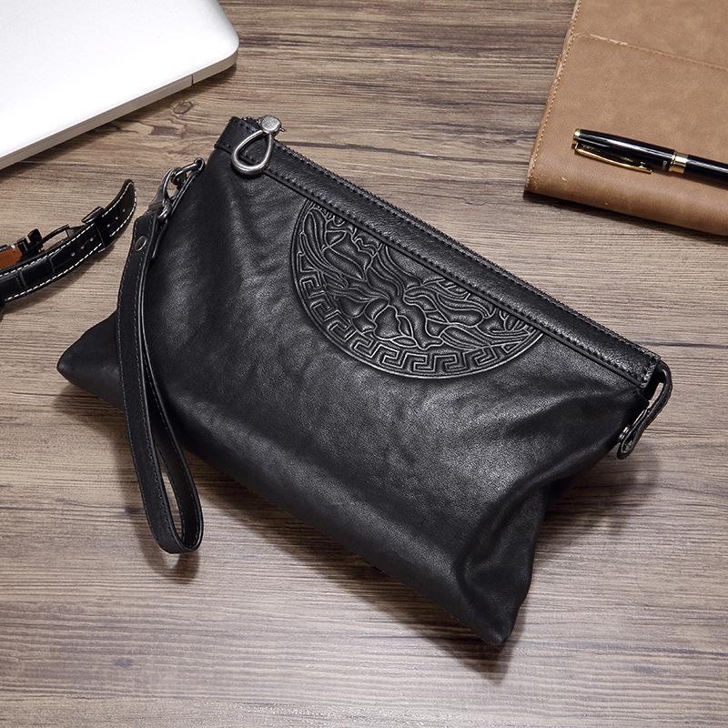 Men's Genuine Leather Business Casual Clutch Bag - Large-Capacity Handheld Cowhide Envelope Bag