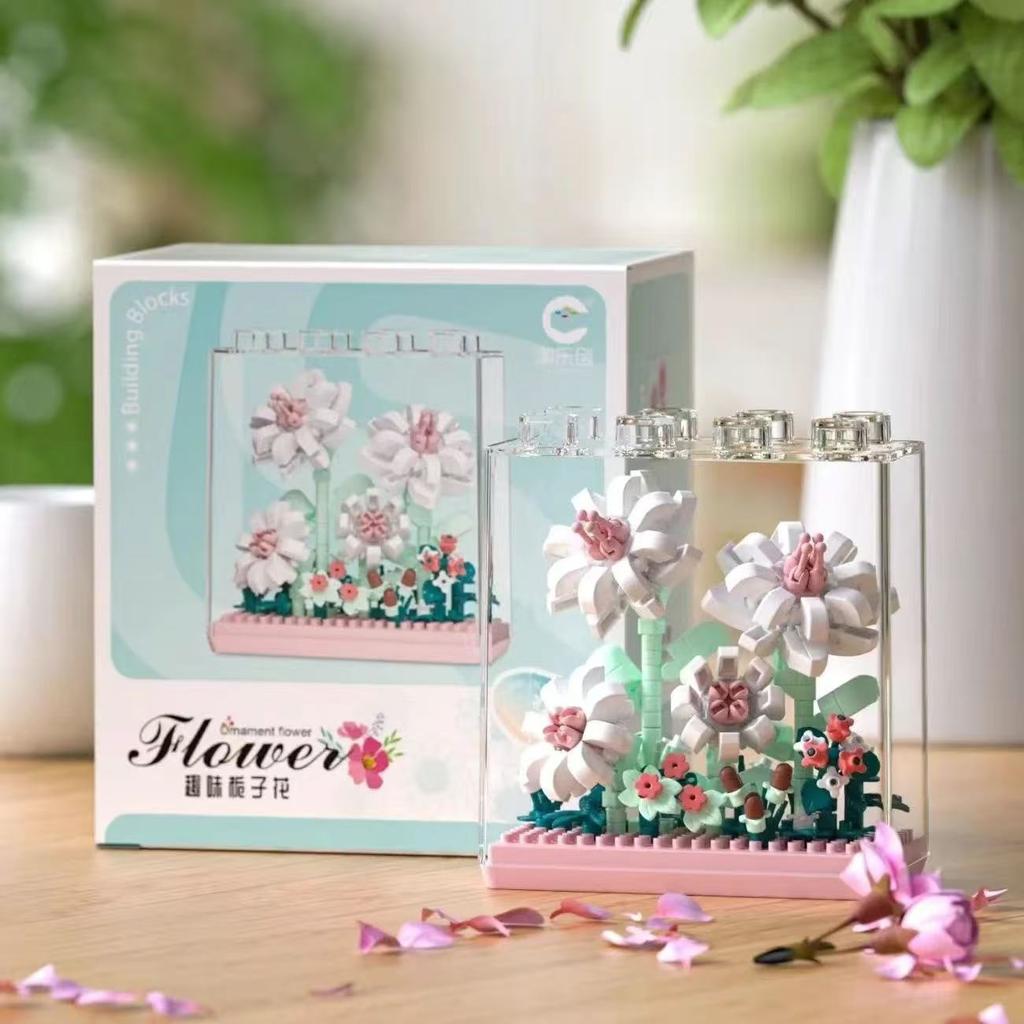 Creative Microgranules Bouquet Rose Sunflower Flower Mini Particles Building Blocks Assembled Bricks Girl Gift Home Ornament