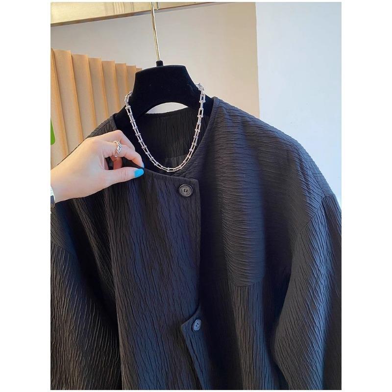 Irregular Texture Pure Color Long Sleeve Coat Women Comfortable Spring Autumn Loose Casual Top