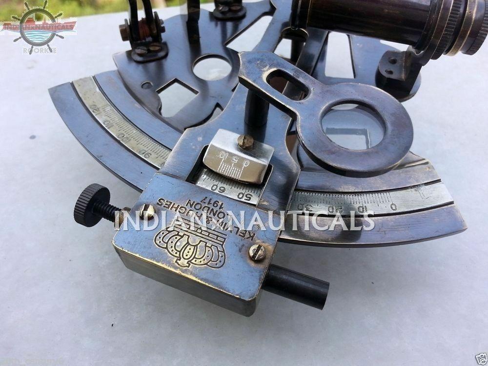 Antiker Messing Funktionierender Marine Sextant Sammlerstück Vintage Nautisches Schiff Astrolabium