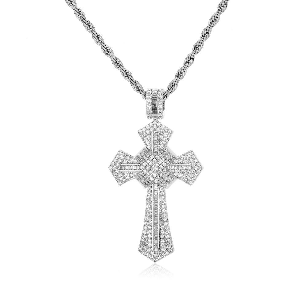 Cross pendant, hip-hop style necklace, bracelet, copper inlaid zircon necklace, simple personality, trendy and cool street style jewelry.