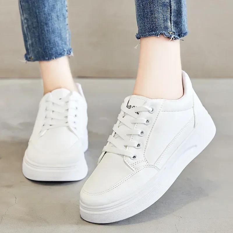 White Shoes Women's Spring New Women's Tennis Shoesstudent Round Toe High Heels Women's Shoes Sports and Casual Shoes