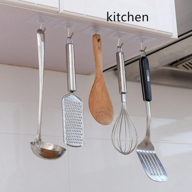 10Pcs Door Hook Adhesive Wall Hooks Transparent Anti-skid Traceless Heavy Duty Stick On Hook Bathroom Kitchen Wall Stickers