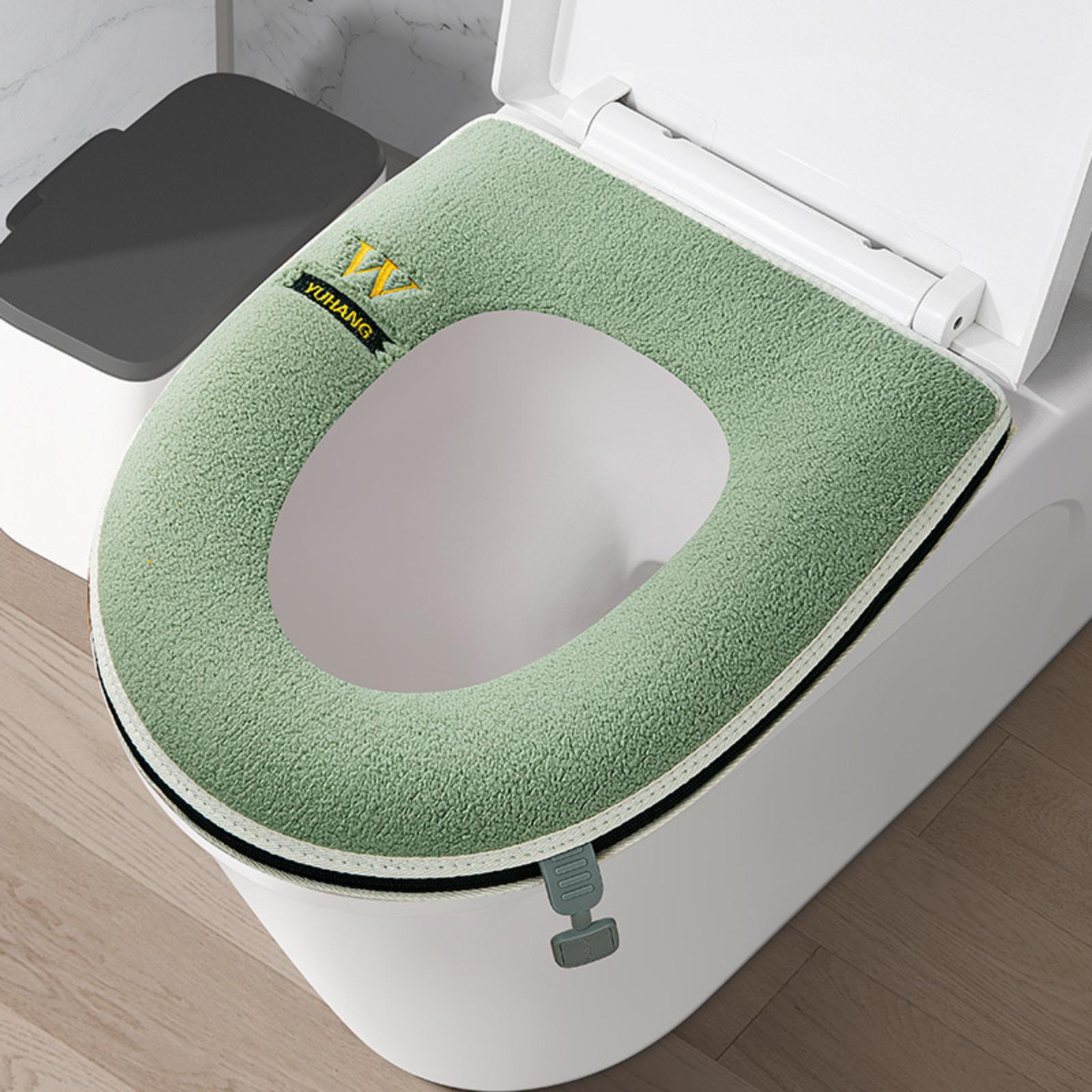 

Fleece-lined, Warm, Thickened, Washable Toilet Seat Cover, Universal Toilet Seat Mat. One Size зелёный