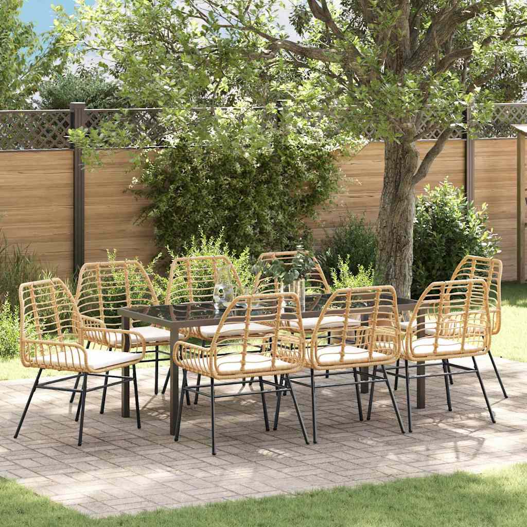 Garden Dining Set 9 pcs Brown Poly Rattan