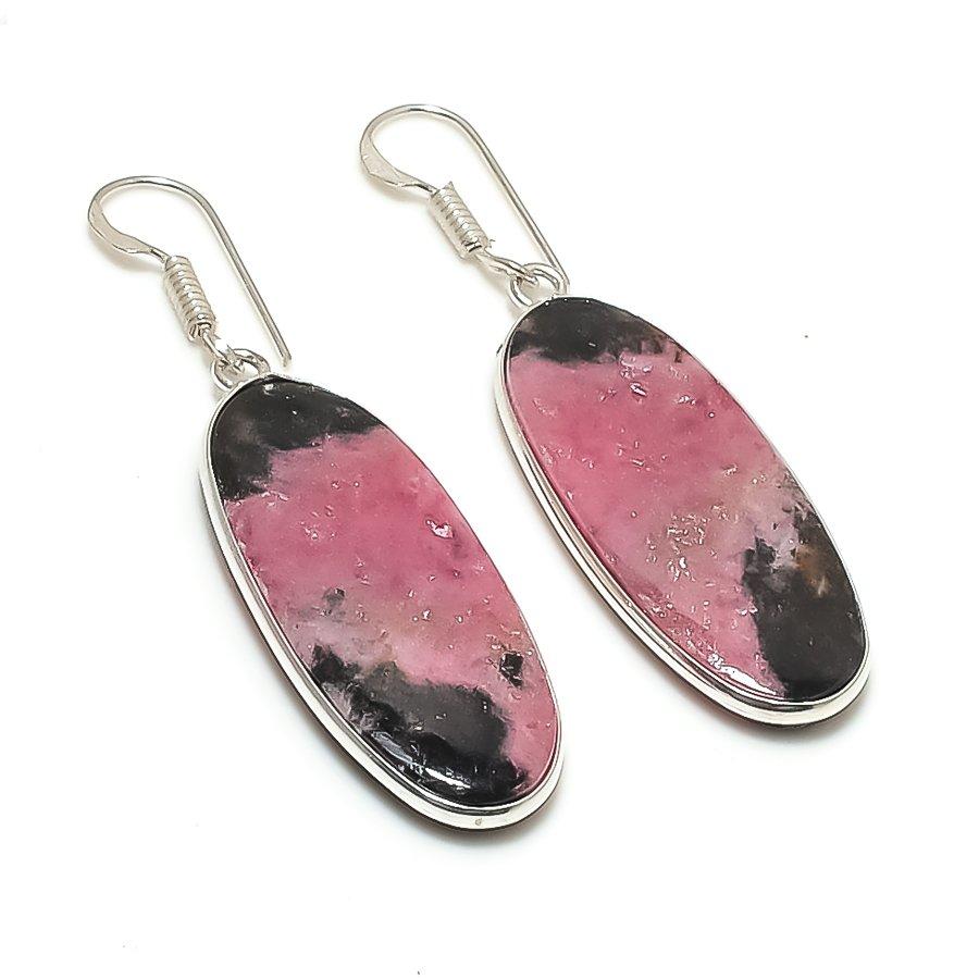 

Natural Rhodonite Gemstone 925 Sterling Silver Jewelry Earring 2.09 g4O66