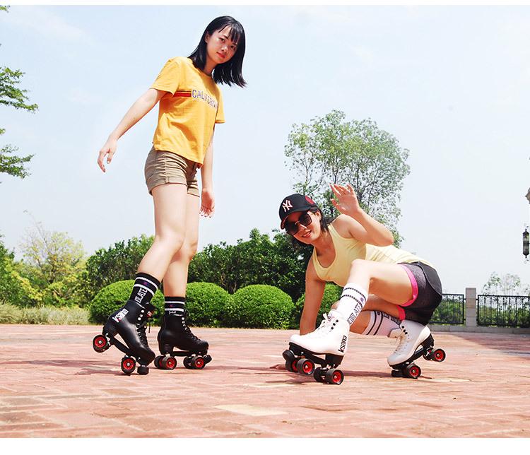 KSANA Setsuna Double-Row Microfiber Leather Roller Skates - Adult Four-Wheel Inline Skates for Professional Figure Skating