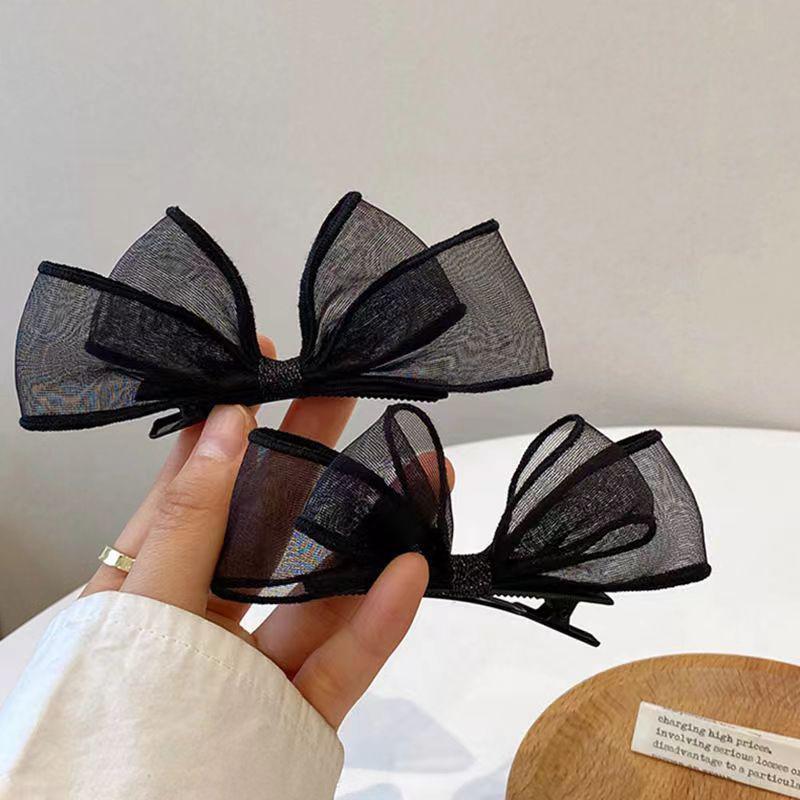 Black Lace Double-Layer Mesh Bow Hairpin For Women Girl  Hair Accessories