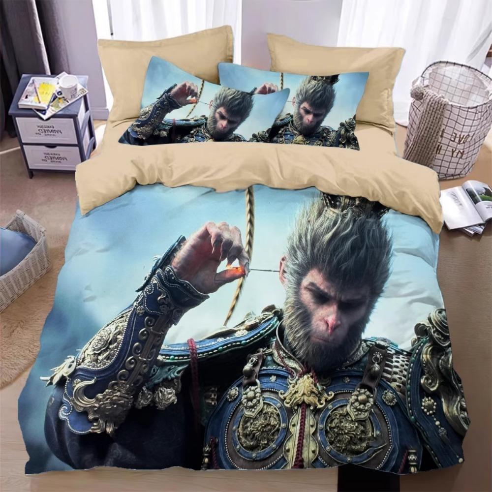 Black Monkey Game 2/3 Piece Bedroom set,Children'sGift Teenagers Adulte Microfibre Double Bed Duvet Cover with Zip Room Decor