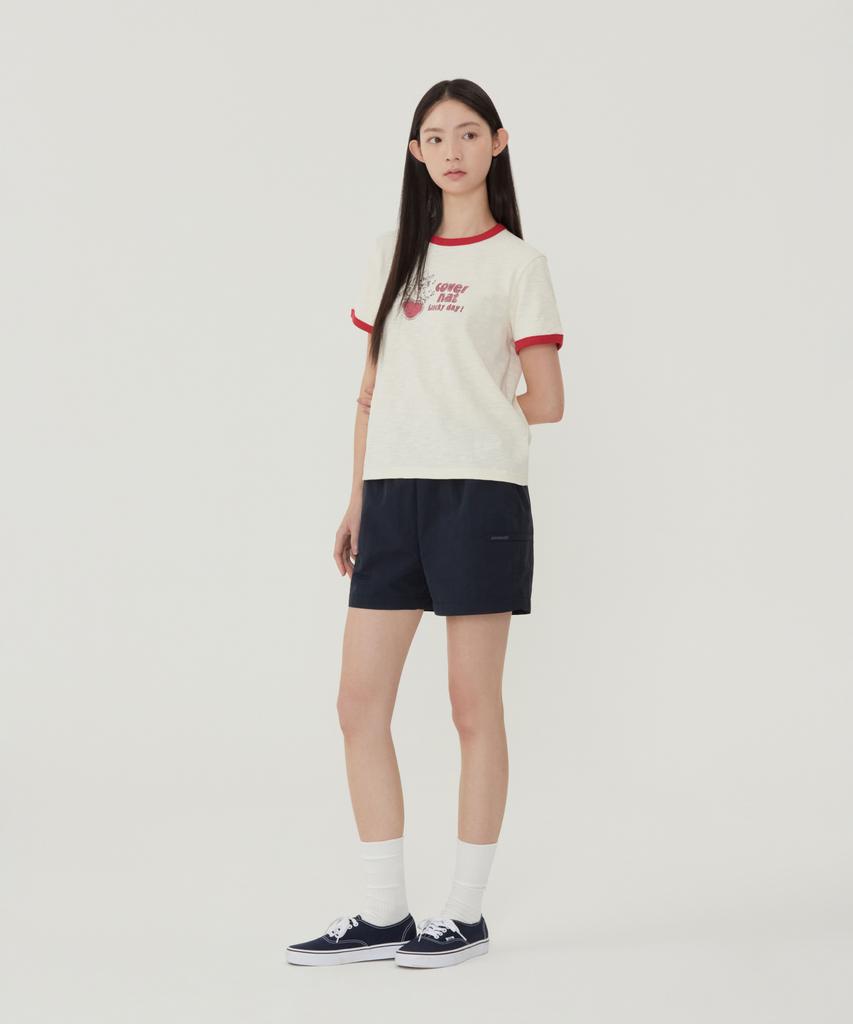 COVERNAT WOMAN Elephant Graphic Ringer T-Shirt Off White
